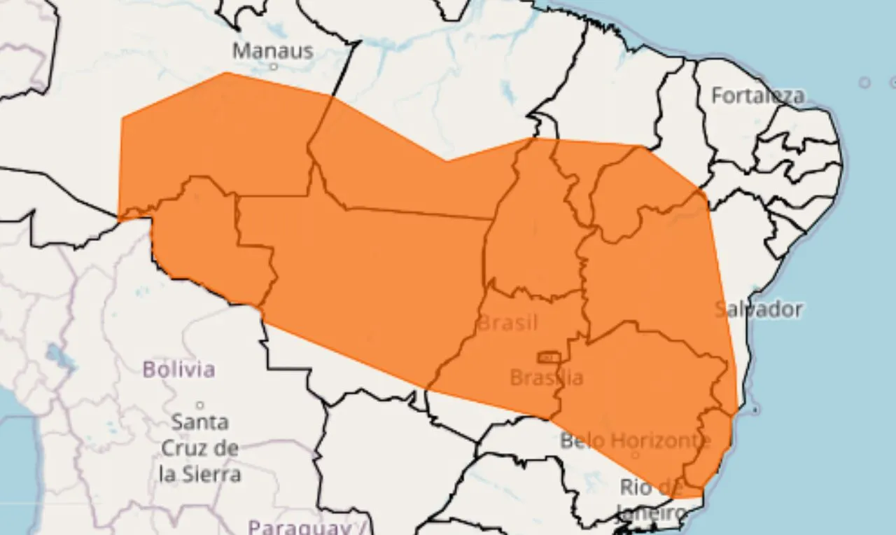 o mapa mostra as &aacute;reas em alerta para tempestades nessas localidades